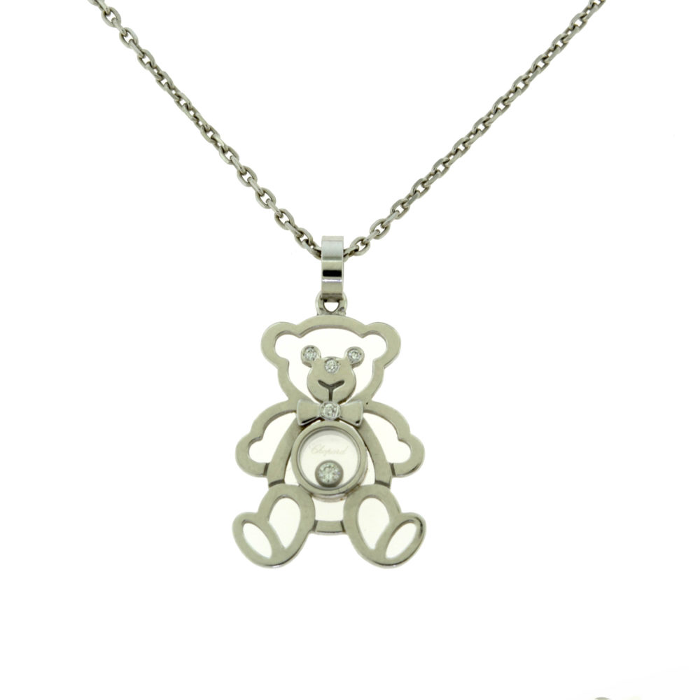 Chopard Happy Diamonds Teddy Bear Pendant Necklace In 18k White