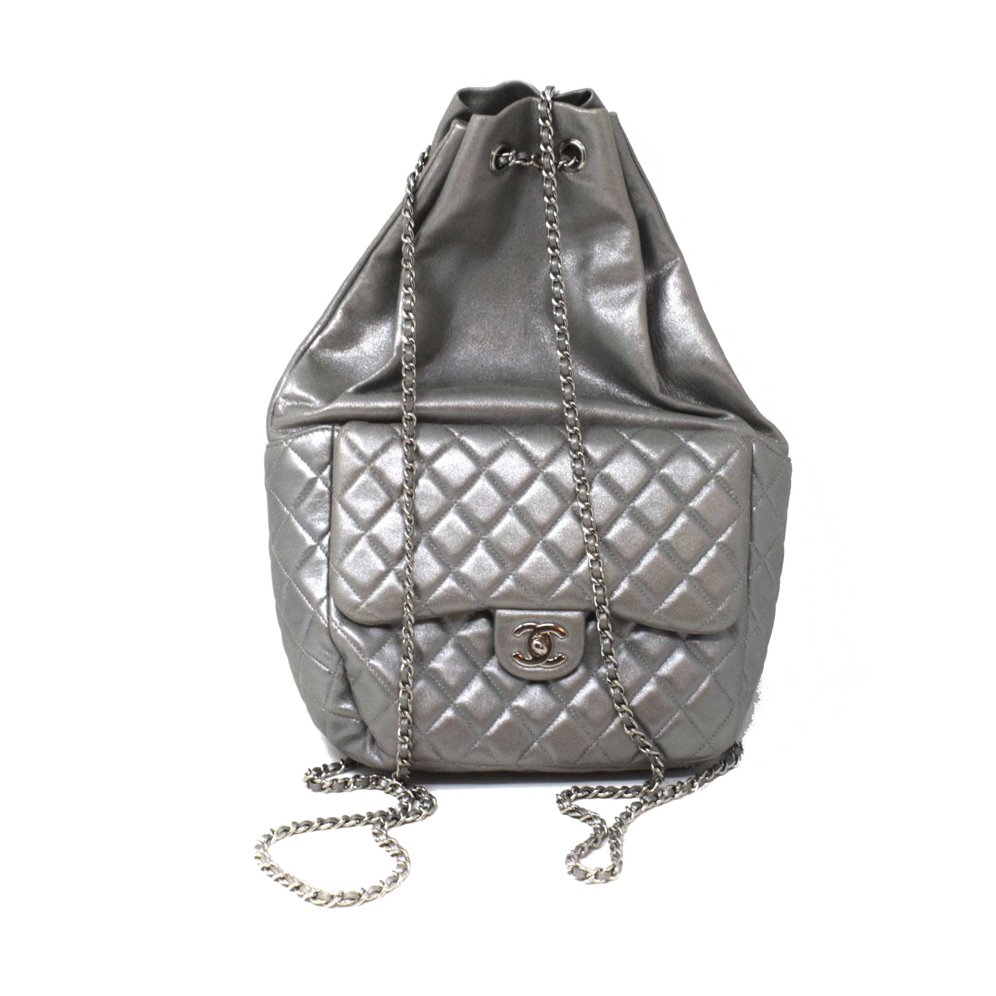 Chanel Metallic Quilted In Seoul Silver Lambskin Leather Backpack
