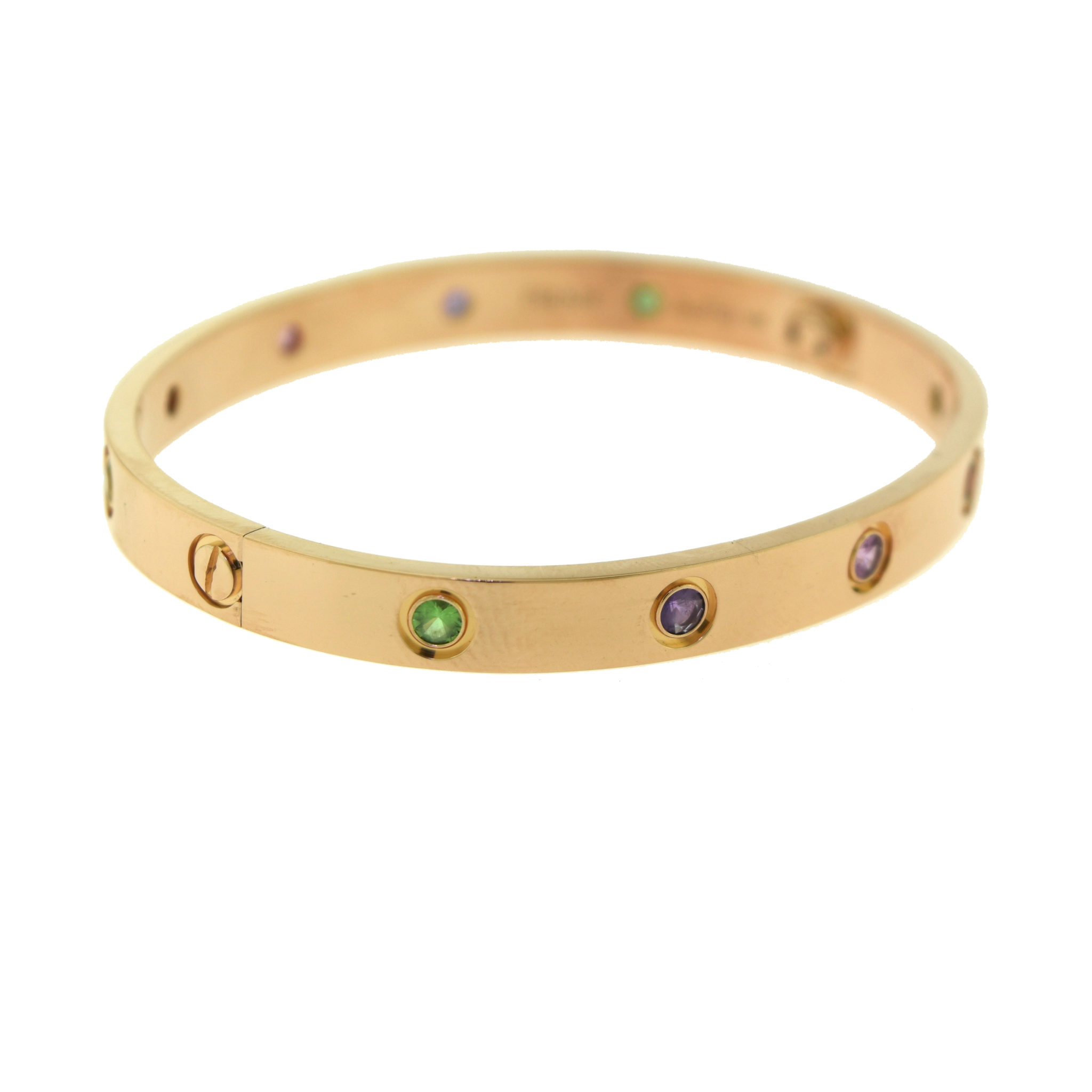 Cartier Rose Gold Half Diamond and Pink Sapphire Love Bracelet Size 17  N6705917