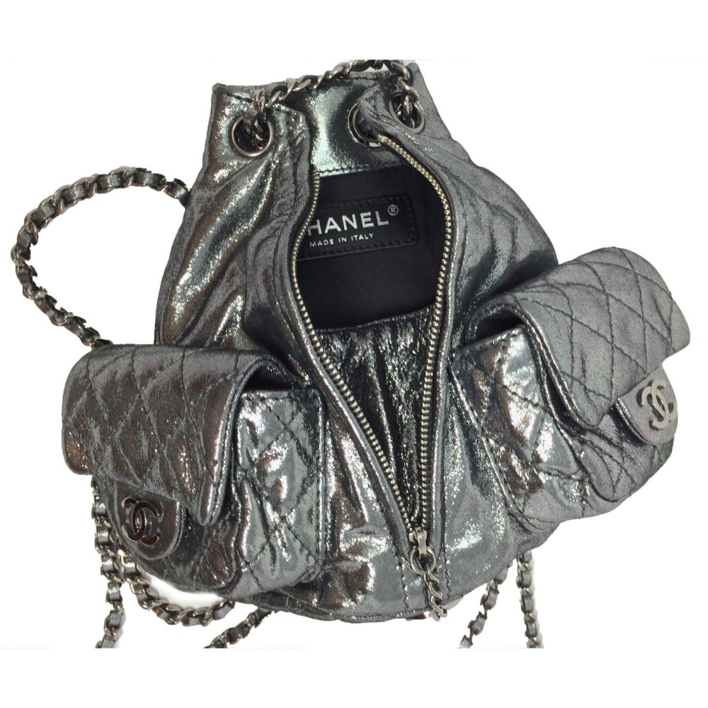 Chanel MINI Anthracite Silver Metallic Platinum Backpack - Brilliance Jewels