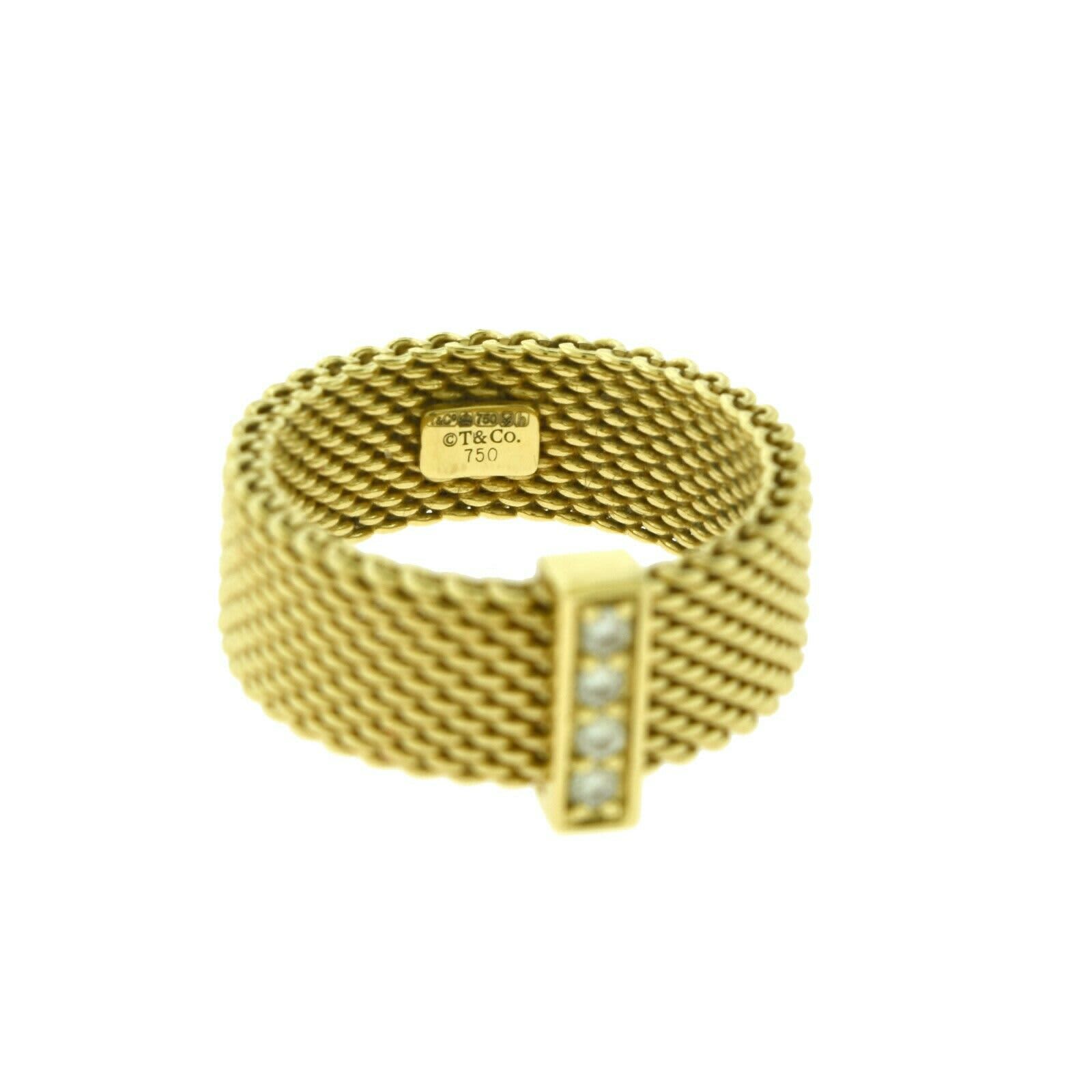 Tiffany and Co. Somerset 18 Karat Yellow Gold and Diamond Mesh Ring