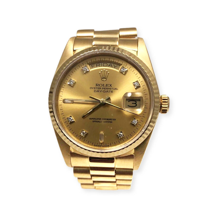 18038 Yellow Gold Diamond Dial Rolex Watch