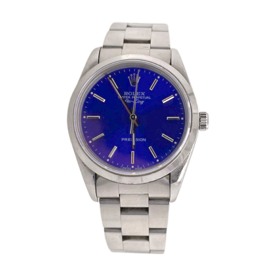 Rolex blue dial silver watch 14000