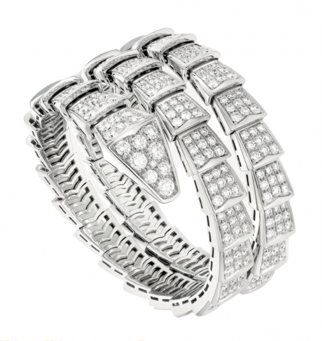 BVLGARI Serpenti Viper Diamond Double Coil 18k White Gold Bracelet ...