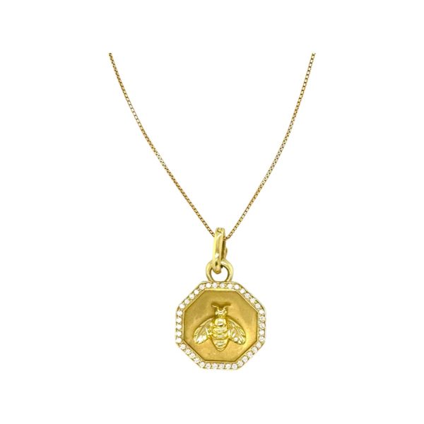 18K Yellow Gold Bee Pendant Necklace with Diamond 1.2 TCW