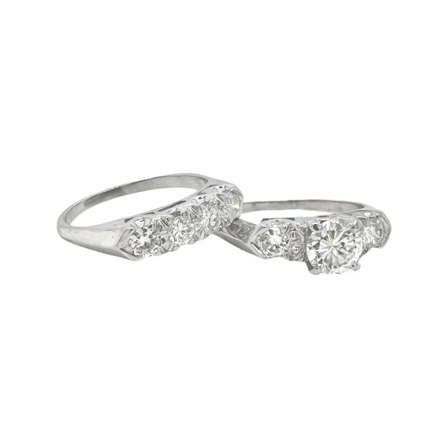 Diamond Engagement Ring & Wedding Band TCW 1.1 in 14K White Gold