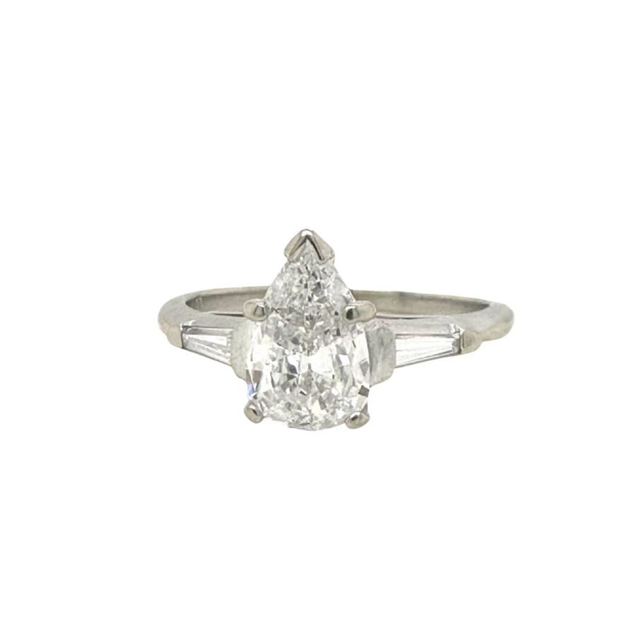0.8ct Pear Shape Diamond Engagement Ring in 14K White Gold, Sizable