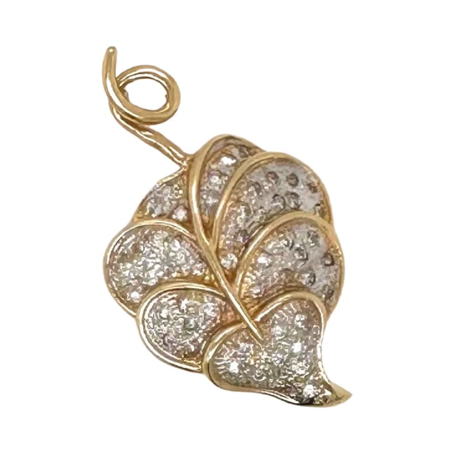 Leaf Diamond Pin Brooch in 14k Rose Gold