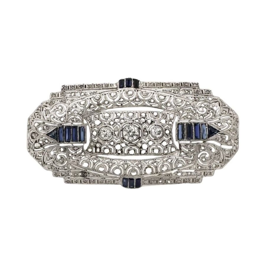 Art Deco style diamond and sapphire brooch